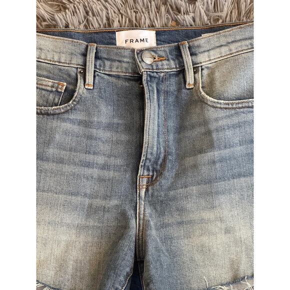 Frame Le Brigette Shorts Womens 27 Blue Denim Mid Rise Distressed Raw Hem USA - Picture 6 of 15